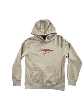 Qilo Hoodie Mens Large Beige Pullover Rocket Launcher Graphic Fleece Tactical
